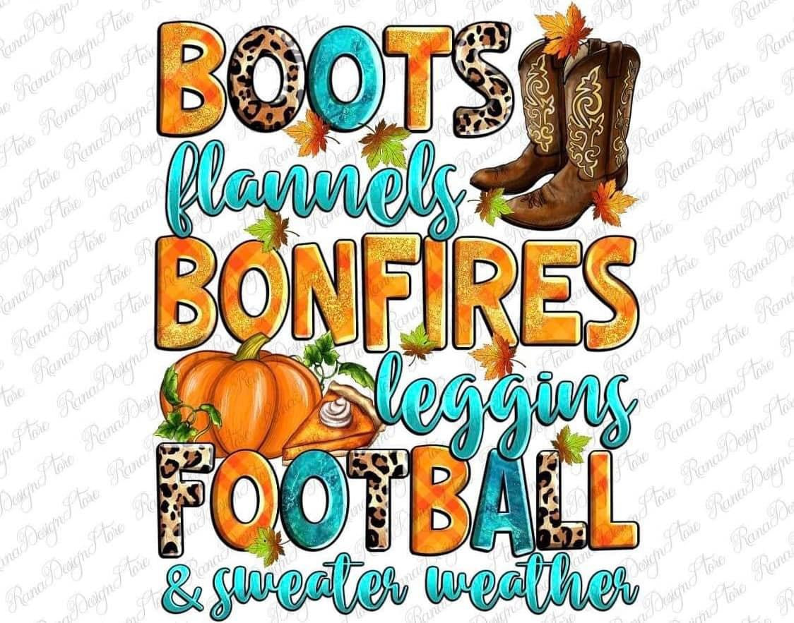Boots Flannel Bonfires Leggings Football & Sweater Weather Shirt