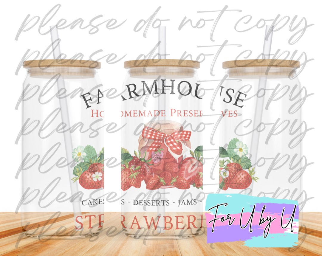 Farmhouse Strawberries Glass Can